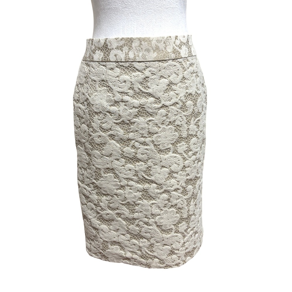 Banana Republic Pencil Skirt Ivory Floral Lace Career Cocktail Romantic Chic 2